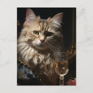 Äkta katt med champagne vykort