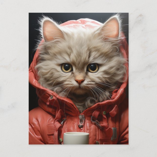 Äkta katt med kaffe vykort (Framsida)