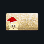 Äkta katt med SantaHat, Glittery Bokeh Adressetikett<br><div class="desc">Skatten med tomten på glansig faux guld glittery bokeh-bakgrund. En elegant och en sofistikerad designe.Kostumize med ditt namn och information om adress.</div>