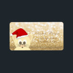 Äkta katt med SantaHat, Glittery Bokeh Adressetikett<br><div class="desc">Skatten med tomten på glansig faux guld glittery bokeh-bakgrund. En elegant och en sofistikerad designe.Kostumize med ditt namn och information om adress.</div>