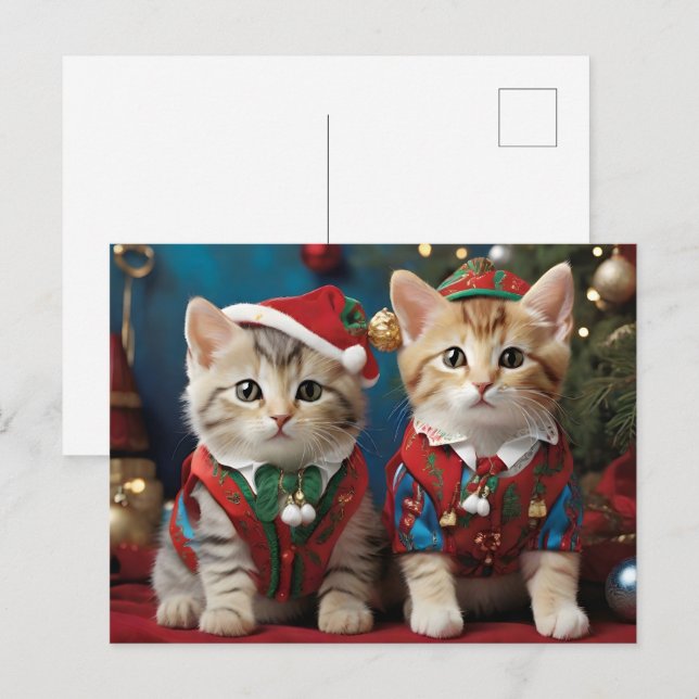Akta katter i Santa Hats Festive Vykort (Fram/baksida)