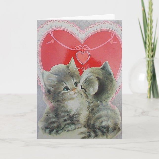 Akta kattungar med Red Heart Valentine Day Helgkort (Framsida)