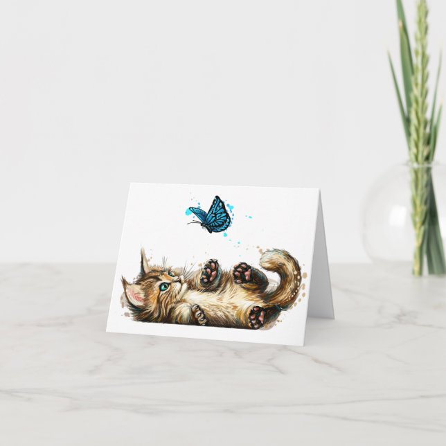 Äkta Kitten- och Butterfly-Notecards Tack Kort (Framsida)