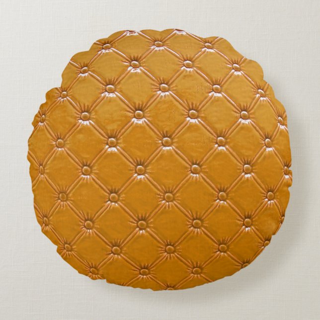 Äkta läderstoppning: dekorativt motiv. rund kudde (Framsidan)