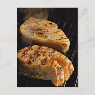 Äkta laxsteaks på grill vykort
