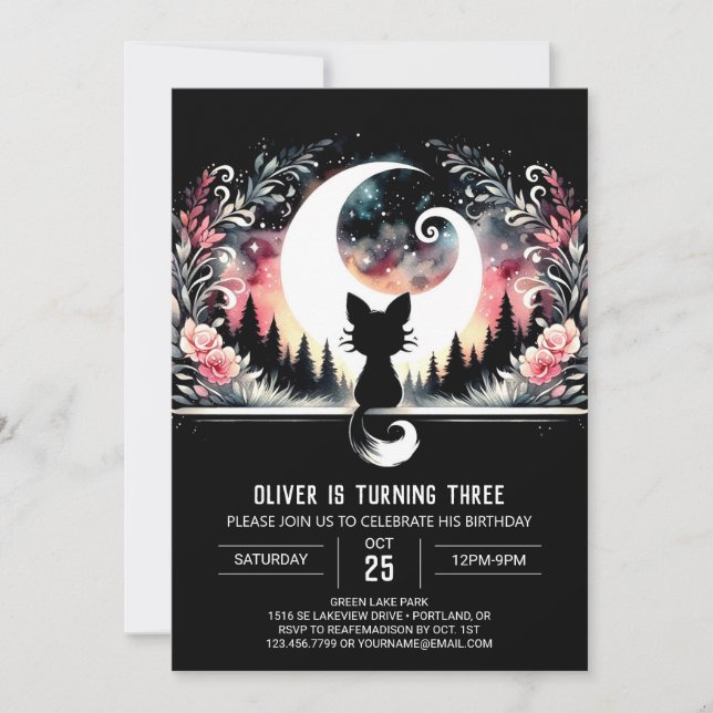Äkta modern kattfödelsedag inbjudningar (Framsida)