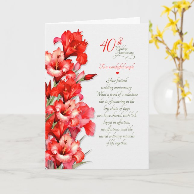 Äkta parets 40-års bröllopsdag röda gladiolus kort (Gul blomma)