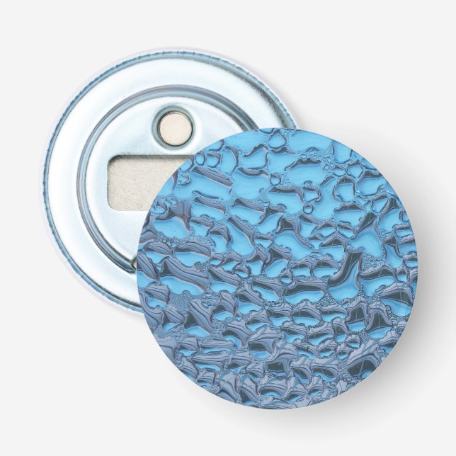 Äkta regndroppar på blått glas flasköppnare (Framsidan)