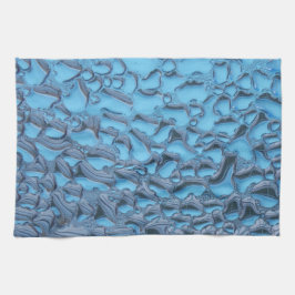 Äkta regndroppar på blått glas kökshandduk