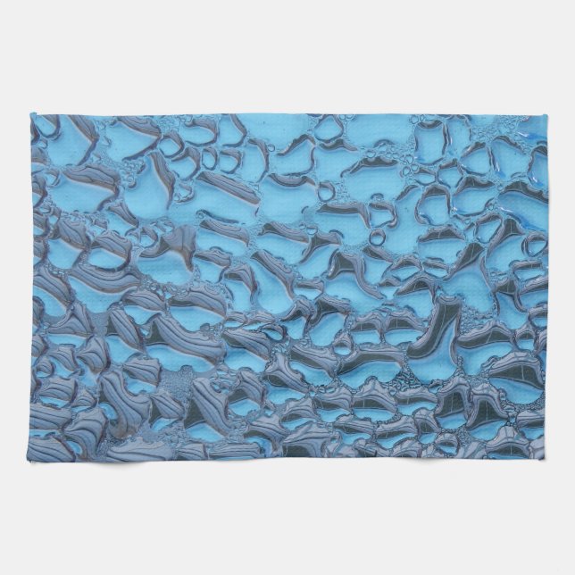 Äkta regndroppar på blått glas kökshandduk (Horisontell)