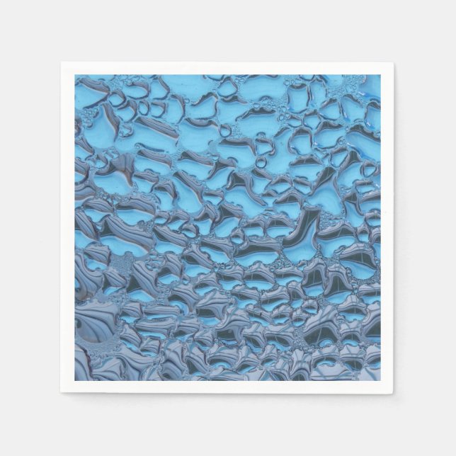 Äkta regndroppar på blått glas pappersservett (Framsidan)