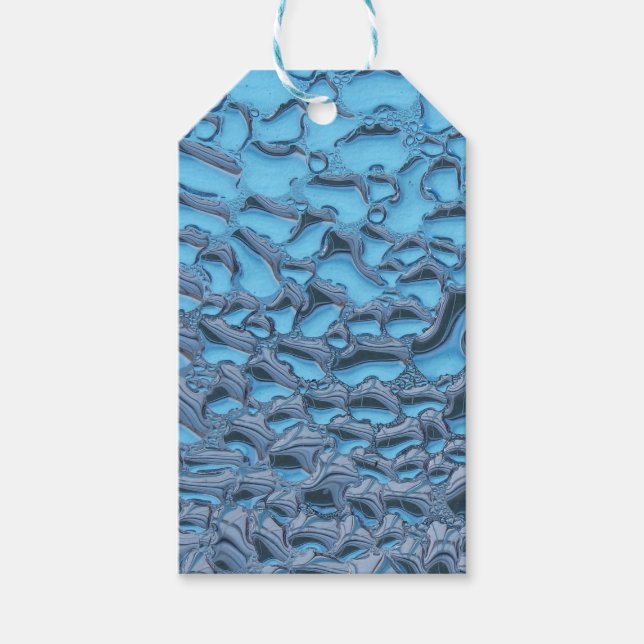 Äkta regndroppar på blått glas presentetikett (Framsidan)