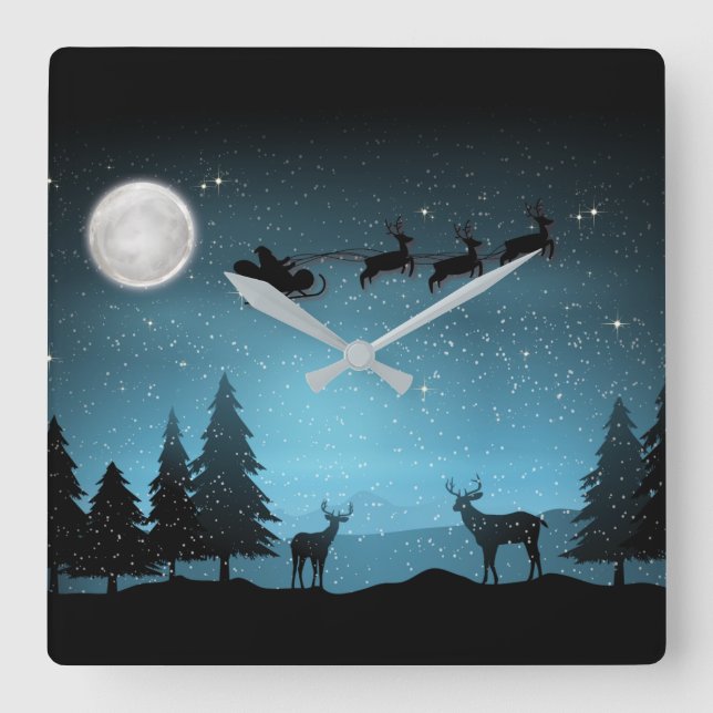 Akta renar på natten fyrkantig klocka (Framsida)