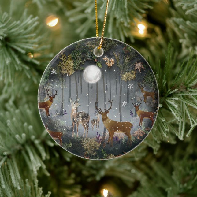Akta renar på natten julgransprydnad keramik (Träd)