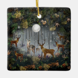 Akta renar på natten julgransprydnad keramik