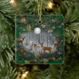 Akta renar på natten julgransprydnad keramik