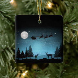 Akta renar på natten julgransprydnad keramik