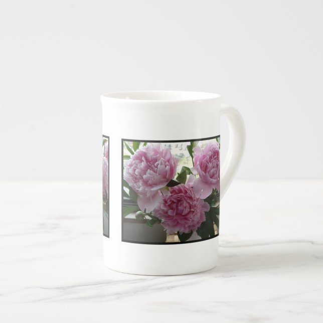 Äkta Rosa Peonies Benporslin Mugg (Framsida höger)
