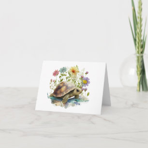 Äkta sköldpadda med många blommor Blank Greetin Kort