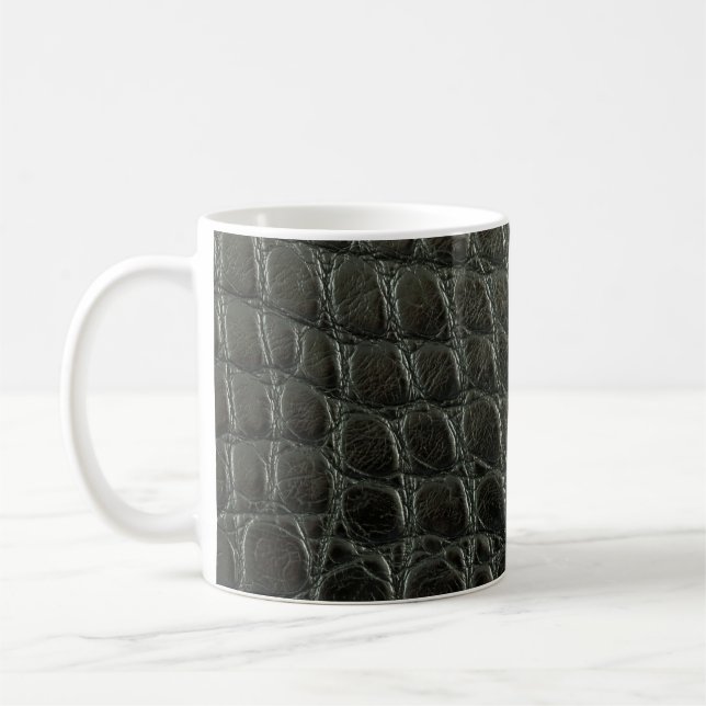 Äkta svart alligator, läder struktur, tät till  kaffemugg (Vänster)