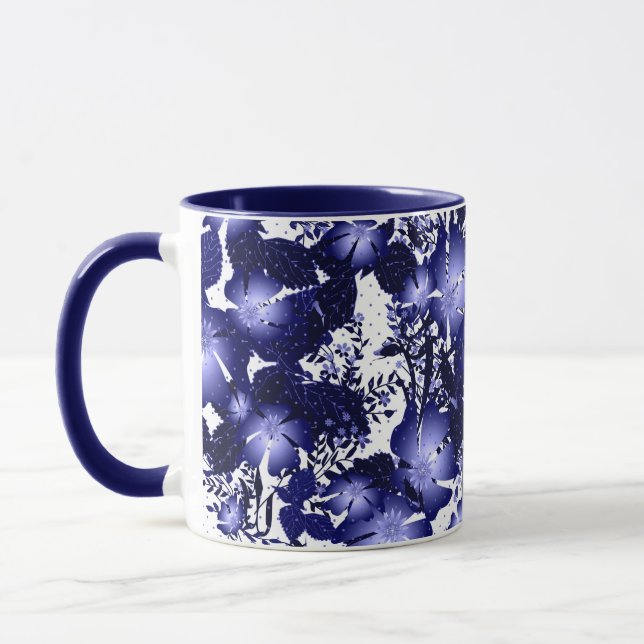 Äktenskap årsdag grå satin band pärlor flora mugg (Vänster)
