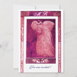 ÄKTENSKAP LIEV PÅFÅGEL MONOGRAM ,rosa röd vit Inbjudningar