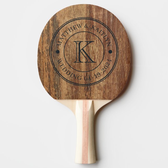 Äktenskaplig monogram i obehandlad cederträ pingisracket (Baksidan)