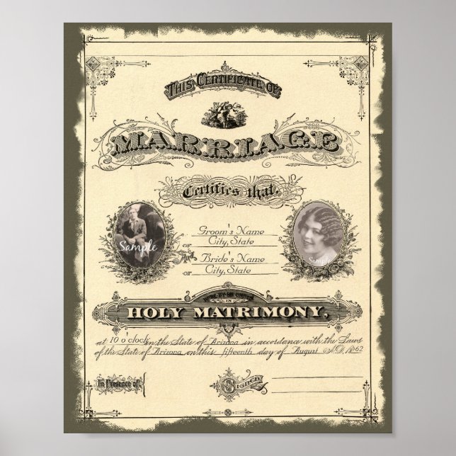 Äktenskapsbevis från 1800-talet poster (Framsidan)