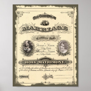 Äktenskapsbevis från 1800-talet poster
