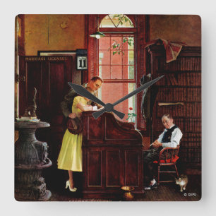 Äktenskapslicens av Norman Rockwell Fyrkantig Klocka