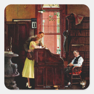 Äktenskapslicens av Norman Rockwell Fyrkantigt Klistermärke
