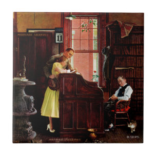 Äktenskapslicens av Norman Rockwell Kakelplatta