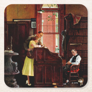 Äktenskapslicens av Norman Rockwell Underlägg Papper Kvadrat