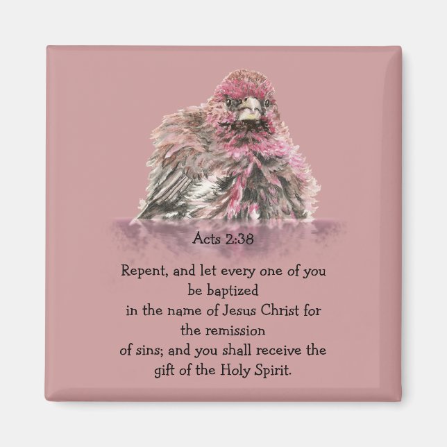 Akter 2:38 Baptism Scripture Verse Bird i Vatten Magnet (Framsidan)