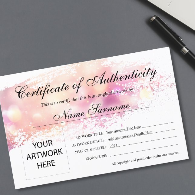 Äkthetsintyg för teckning av (modern blush art brush stroke certificate of authenticity for your artwork)