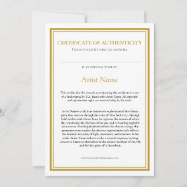 Äkthetsintyg med konstnären Påstående Tack Kort