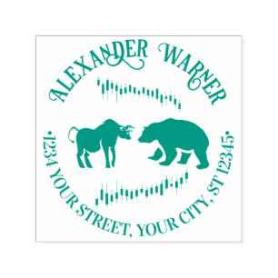 Aktiemarknad Bull vs Bear #2 Namn Returadress  Självfärgande Stämpel