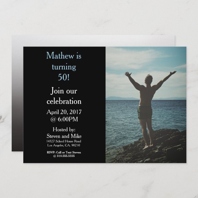 Aktivera 50 50:e Födelsedagsfestens fotoinbjudan Inbjudningar (Fram/baksida)