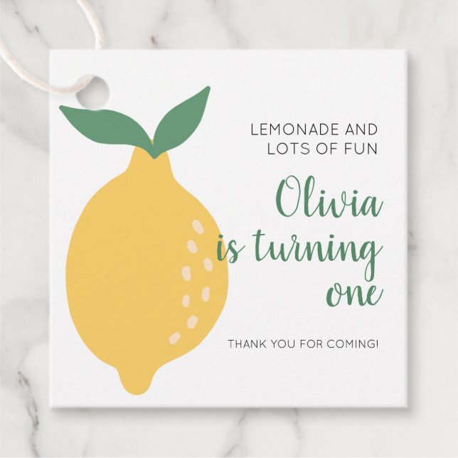 Aktivera en Gult Lemon 1:a födelsedagen Gåvor Etiketter (Framsida)