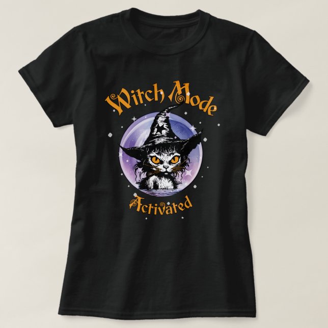 Aktiverad Vintage Halloween Cat T-Shirt (Design framsida)