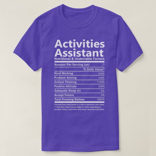 Aktiviteter för näringsvärdesassistent och obestri t shirt (Design framsida)