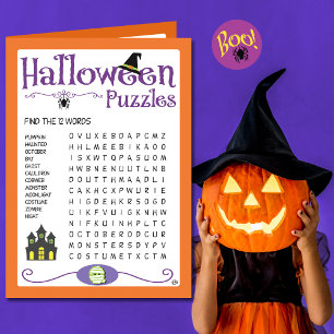 Aktivitetskort för Halloween Kids Puzzles Kort