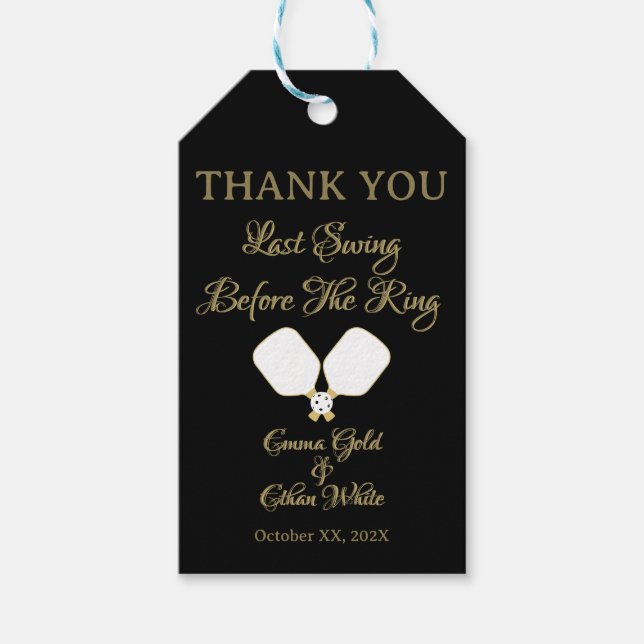 Aktivitetspickleball Guld & White bröllop Helg Presentetikett (Framsidan)