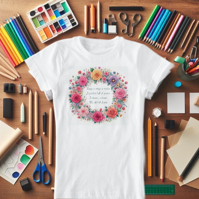 Aktivitetsrym för "Ring a Ring o Ro" T Shirt (A beautiful and bright girls tee shirt "Ring a Ring O Roses")