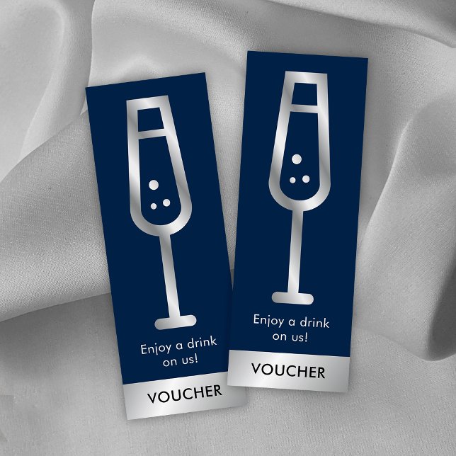 Aktivt blått och Silver-Logotyp - Evenemangsfritt  Mini Visitkort (Blue and gold free drink voucher tickets with space for your logo and brand details)