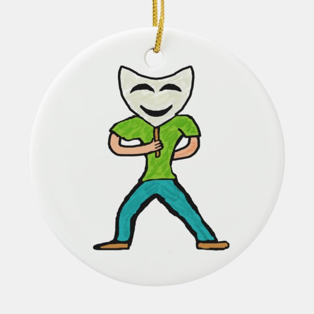 Aktör som agerar med mask julgransprydnad keramik (Framsidan)