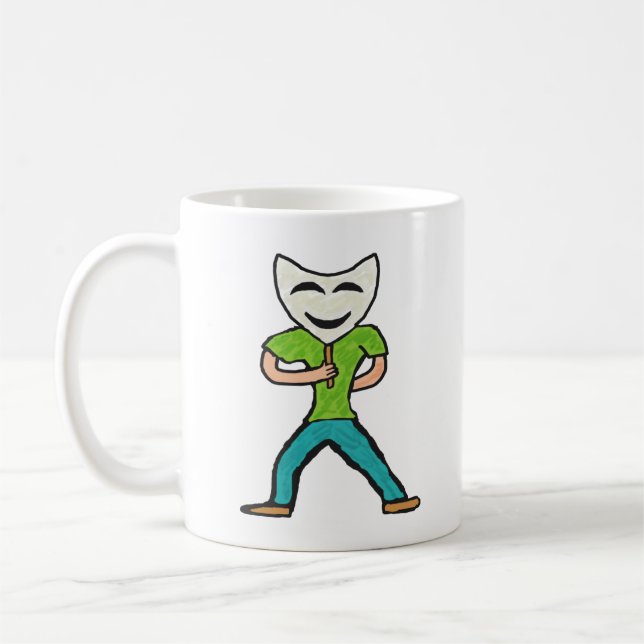 Aktör som agerar med mask kaffemugg (Vänster)