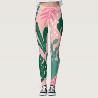 Aktuell bära för modern botanisk rosa leggings