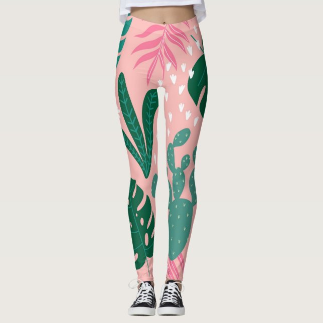 Aktuell bära för modern botanisk rosa leggings (Framsida)