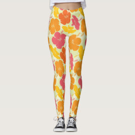 Aktuell Blommigt Hibiscus Mönster Leggings